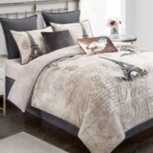 Paris France Eiffel Tower Duvet Comforter and One Standard Sham Bedding Twin Set